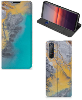 B2Ctelecom Hoesje Sony Xperia 5 II Flip Case Marble Blue Gold