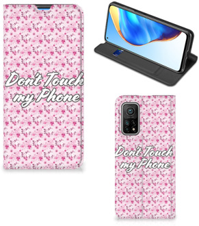 B2Ctelecom Hoesje Xiaomi Mi 10T | 10T Pro Bookcase Flowers Pink Don't Touch My Phone