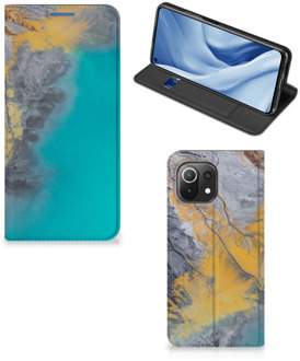 B2Ctelecom Hoesje Xiaomi Mi 11 Lite Flip Case Marble Blue Gold