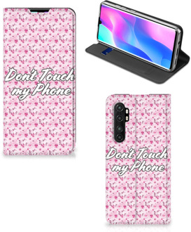 B2Ctelecom Hoesje Xiaomi Mi Note 10 Lite Bookcase Flowers Pink Don't Touch My Phone