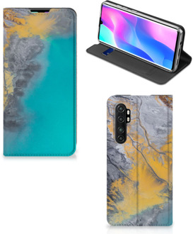 B2Ctelecom Hoesje Xiaomi Mi Note 10 Lite Flip Case Marble Blue Gold