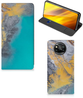 B2Ctelecom Hoesje Xiaomi Poco X3 Flip Case Marble Blue Gold