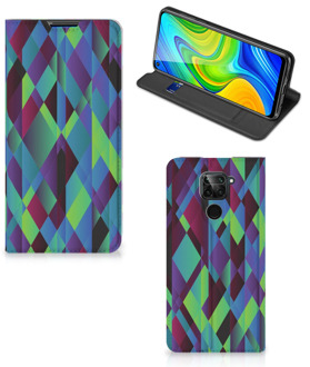 B2Ctelecom Hoesje Xiaomi Redmi Note 9 Bookcase Abstract Groen Blauw