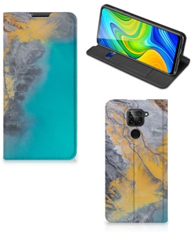 B2Ctelecom Hoesje Xiaomi Redmi Note 9 Flip Case Marble Blue Gold