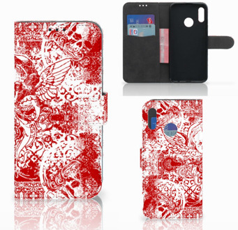 B2Ctelecom Honor 10 Lite Bookcase Hoesje Design Angel Skull Red