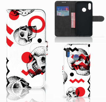 B2Ctelecom Honor 10 Lite Bookcase Hoesje Design Skull Red