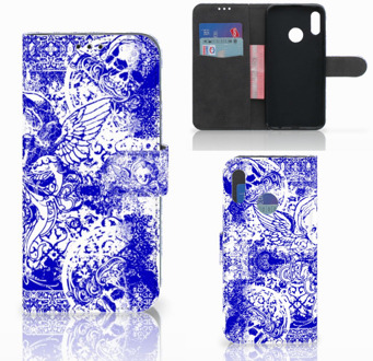 B2Ctelecom Honor 10 Lite Uniek Bookcase Hoesje Angel Skull Blue