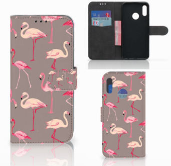 B2Ctelecom Honor 10 Lite Uniek Bookcase Hoesje Flamingo