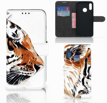 B2Ctelecom Honor 10 Lite Uniek Bookcase Hoesje Watercolor Tiger