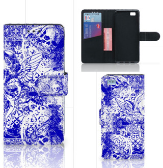 B2Ctelecom Huawei Ascend P8 Lite Bookcase Hoesje Angel Skull Blue