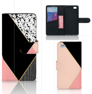 B2Ctelecom Huawei Ascend P8 Lite Bookcase Hoesje Black Pink Shapes