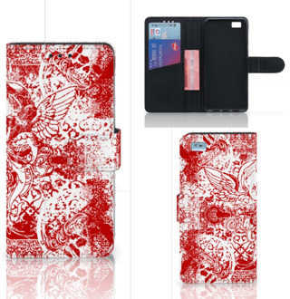 B2Ctelecom Huawei Ascend P8 Lite Bookcase Hoesje Design Angel Skull Red