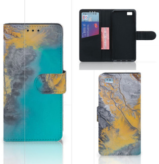 B2Ctelecom Huawei Ascend P8 Lite Bookcase Hoesje Design Marble Blue Gold