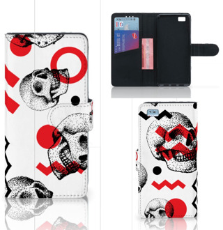 B2Ctelecom Huawei Ascend P8 Lite Bookcase Hoesje Design Skull Red