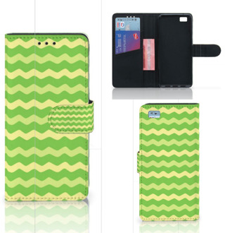 B2Ctelecom Huawei Ascend P8 Lite Bookcase Hoesje Design Waves Green