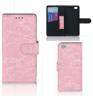 B2Ctelecom Huawei Ascend P8 Lite Bookcase Hoesje Design White Flowers