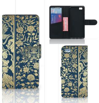 B2Ctelecom Huawei Ascend P8 Lite Bookcase Hoesje Golden Flowers