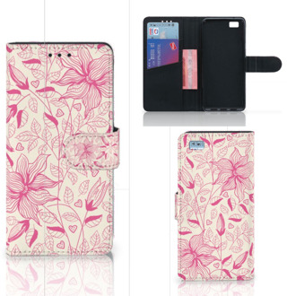 B2Ctelecom Huawei Ascend P8 Lite Bookcase Hoesje Pink Flowers