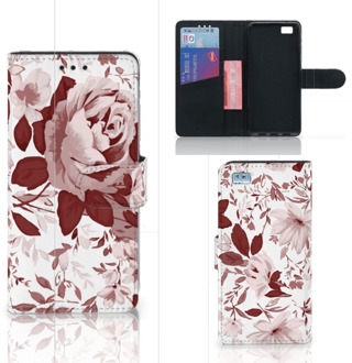 B2Ctelecom Huawei Ascend P8 Lite Bookcase Hoesje Watercolor Flowers