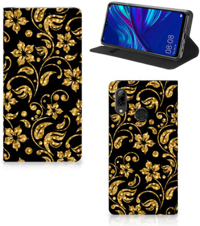 B2Ctelecom Huawei P Smart (2019) Standcase Hoesje Design Gouden Bloemen