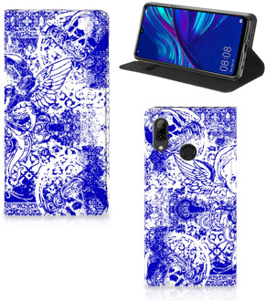 B2Ctelecom Huawei P Smart (2019) Uniek Standcase Hoesje Angel Skull Blue