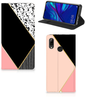 B2Ctelecom Huawei P Smart (2019) Uniek Standcase Hoesje Black Pink Shapes