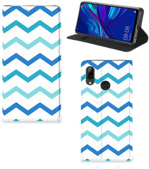 B2Ctelecom Huawei P Smart (2019) Uniek Standcase Hoesje Zigzag Blauw