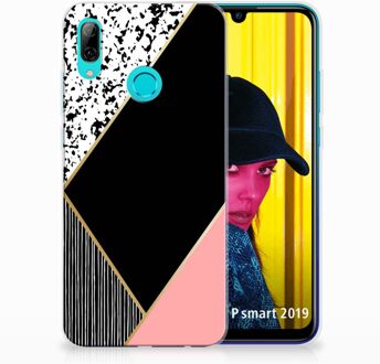 B2Ctelecom Huawei P Smart 2019 Uniek TPU Hoesje Black Pink Shapes