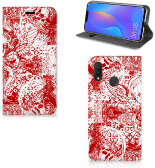 B2Ctelecom Huawei P Smart Plus Standcase Hoesje Design Angel Skull Red