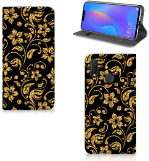 B2Ctelecom Huawei P Smart Plus Standcase Hoesje Design Gouden Bloemen