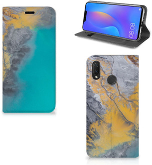 B2Ctelecom Huawei P Smart Plus Standcase Hoesje Design Marble Blue Gold