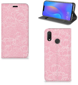 B2Ctelecom Huawei P Smart Plus Standcase Hoesje Design White Flowers