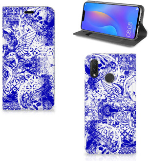 B2Ctelecom Huawei P Smart Plus Uniek Standcase Hoesje Angel Skull Blue