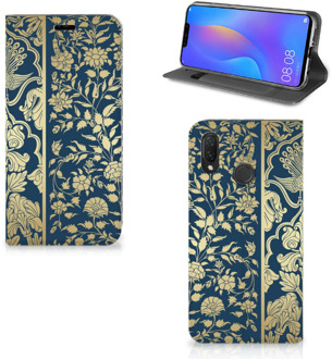 B2Ctelecom Huawei P Smart Plus Uniek Standcase Hoesje Golden Flowers