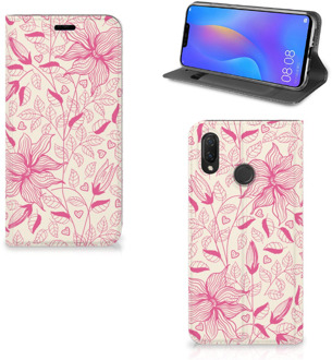 B2Ctelecom Huawei P Smart Plus Uniek Standcase Hoesje Pink Flowers