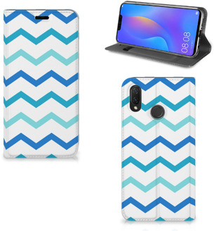 B2Ctelecom Huawei P Smart Plus Uniek Standcase Hoesje Zigzag Blauw