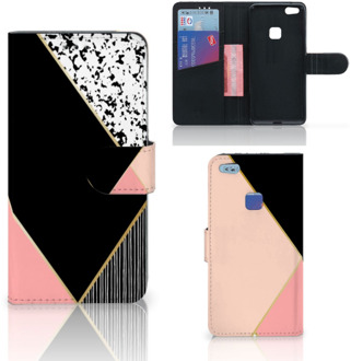 B2Ctelecom Huawei P10 Lite Bookcase Hoesje Black Pink Shapes