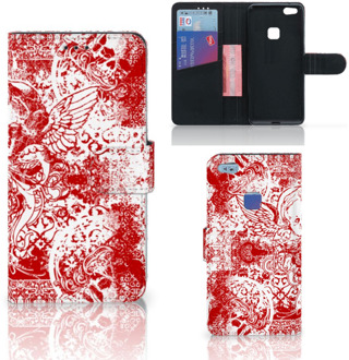 B2Ctelecom Huawei P10 Lite Bookcase Hoesje Design Angel Skull Red