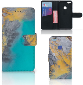 B2Ctelecom Huawei P10 Lite Bookcase Hoesje Design Marble Blue Gold