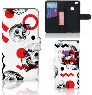 B2Ctelecom Huawei P10 Lite Bookcase Hoesje Design Skull Red