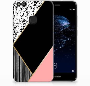 B2Ctelecom Huawei P10 Lite Uniek TPU Hoesje Black Pink Shapes