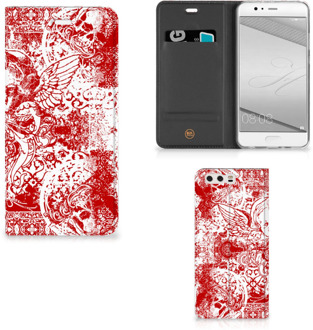 B2Ctelecom Huawei P10 Plus Standcase Hoesje Design Angel Skull Red