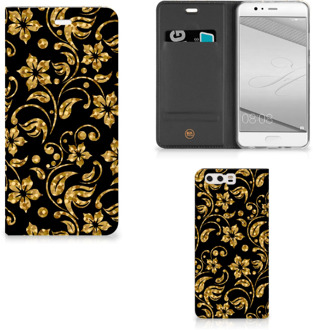 B2Ctelecom Huawei P10 Plus Standcase Hoesje Design Gouden Bloemen