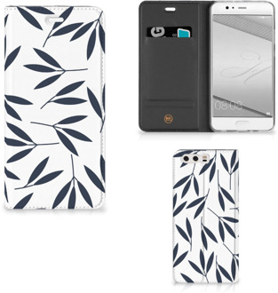 B2Ctelecom Huawei P10 Plus Standcase Hoesje Design Leaves Blue