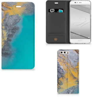 B2Ctelecom Huawei P10 Plus Standcase Hoesje Design Marble Blue Gold