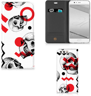 B2Ctelecom Huawei P10 Plus Standcase Hoesje Design Skull Red