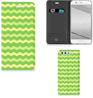 B2Ctelecom Huawei P10 Plus Standcase Hoesje Design Waves Green