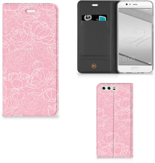 B2Ctelecom Huawei P10 Plus Standcase Hoesje Design White Flowers