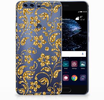 B2Ctelecom Huawei P10 Plus TPU Hoesje Design Gouden Bloemen