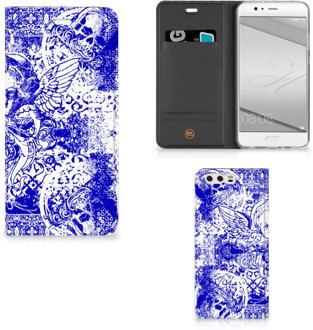 B2Ctelecom Huawei P10 Plus Uniek Standcase Hoesje Angel Skull Blue